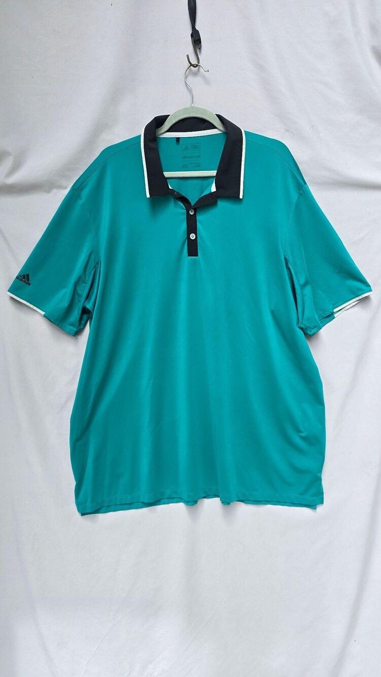 Adidas Golf Polo Shirt Mens 2XL Teal Blue Climacool Mesh Stretch Short Sleeve